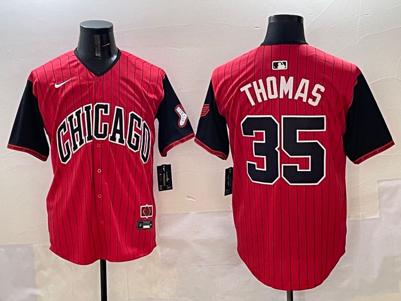 Men Chicago White Sox 35 Thomas Red Stripe Joint Name 2025 Nike MLB Jersey style 1